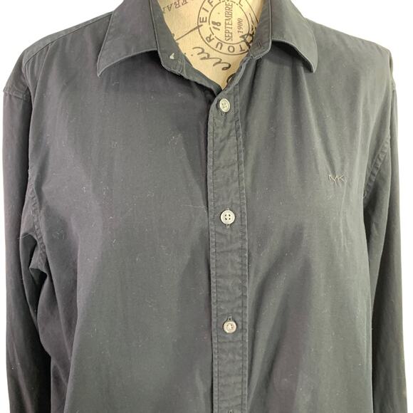 Michael Kors Men's Large Tailored Fit Black, Button down Dress Shirt 100% Cotton - Picture 2 of 11